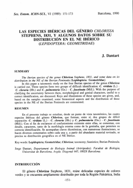 Las Especies Ibéricas Del Género Chlorissa Stephens, 1831, Y Algunos Datos Sobre Su Distribución En El Ne Ibérico (Lepidoptera: Geometridae)