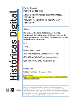 Paolo Riguzzi Patricia De Los Ríos Las Relaciones México-Estados Unidos, 1756-2010