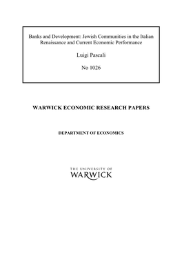 Banks and Development: Jewish Communities in the Italian Renaissance and Current Economic Performance