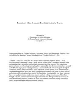 Determinants of Post-Communist Transitional Justice: an Overview