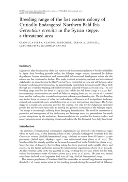 Breeding Range of the Last Eastern Colony of Critically Endangered Northern Bald Ibis Geronticus Eremita in the Syrian Steppe: a Threatened Area