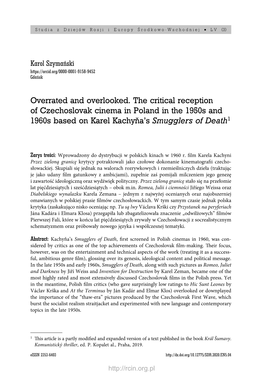 Overrated and Overlooked. the Critical Reception of Czechoslovak Cinema in Poland in the 1950S and 1960S Based on Karel Kachyňa’S Smugglers of Death1