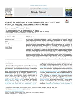 Assessing the Implications of Live Claw Removal on Jonah Crab (Cancer Borealis), an Emerging Fishery in the Northwest Atlantic