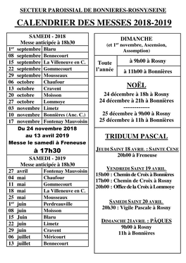 Calendrier Des Messes 2018-2019