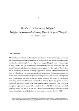 Universal Religion”: Religion in Nineteenth-Century French Utopian Thought