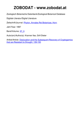 Desiccation and the Subsequent Recovery of Cryptogamics That Are Resistant to Drought