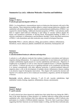 Summaries Ley (Ed.): Adhesion Molecules: Function and Inhibition