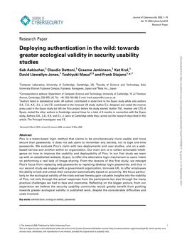 Deploying Authentication in the Wild: Towards Greater Ecological Validity