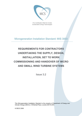 Microgeneration Installation Standard: MIS 3003