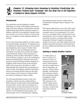 Chapter 15. Bringing More Meaning to Weather Predicting: the Weather Station and “Reading” the Sky Help Put It All Together: a Guided Or Open-Inquiry Activity