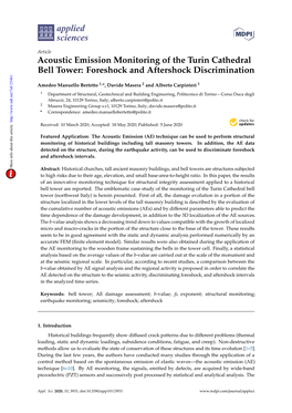 Acoustic Emission Monitoring of the Turin Cathedral Bell Tower: Foreshock and Aftershock Discrimination