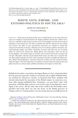 White Ants, Empire, and Entomo-Politics in South Asia*