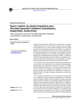 Phocides Pigmalion Batabano (Lepidoptera, Hesperiidae, Eudaminae) New Host Plant Record for Phocides Pigmalion Batabano (Lepidoptera, Hesperiidae, Eudaminae)