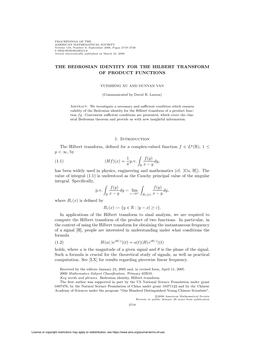 The Bedrosian Identity for the Hilbert Transform of Product Functions