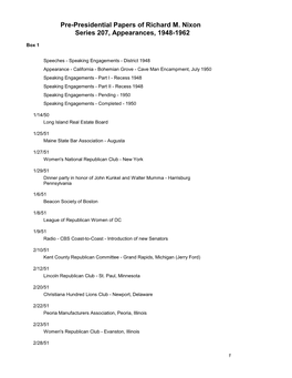 Folder Title List for Series 207 of the Nixon Pre-Presidential Papers