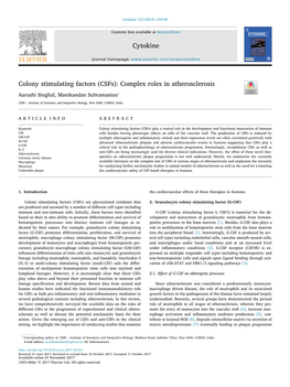 Colony Stimulating Factors (Csfs) Complex Roles in Atherosclerosis