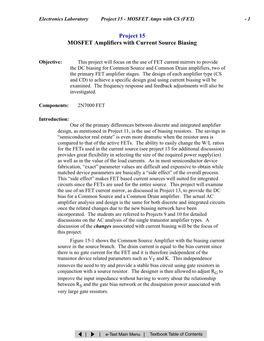 Project 15 MOSFET Amplifiers with Current Source Biasing