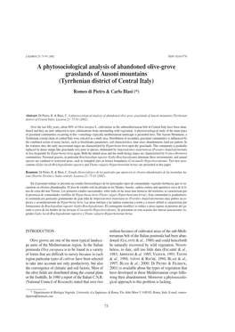 A Phytosociological Analysis of Abandoned Olive-Grove Grasslands of Ausoni Mountains (Tyrrhenian District of Central Italy) Romeo Di Pietro & Carlo Blasi (*)