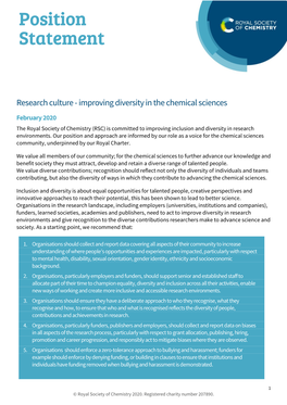 Improving Diversity in the Chemical Sciences (Position Statement)