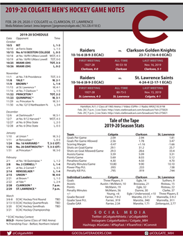 2019-20 Colgate Men's Hockey Game Notes