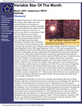 SN 1987A, March 2001 Variable Star of the Month Variable Star of the Month