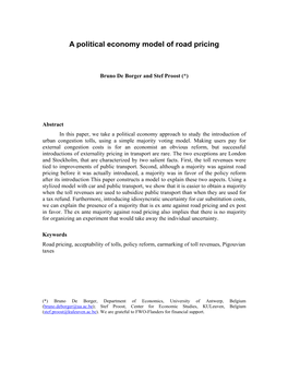 A Political Economy Model of Road Pricing