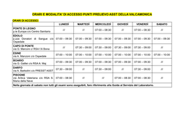 Orari E Modalita' Di Accesso Punti Prelievo Asst Della Valcamonica