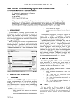 Web Portals, Instant Messaging and Web Communities: New Tools for Online Collaboration R