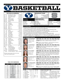 Basketball Norma Collett - BYU Athletic Communications | O: (801) 422-4908 | C: (801) 372-0989 | Norma Collett@Byu.Edu BYU 2013-14 SCHEDULE BROADCAST PLANS TV