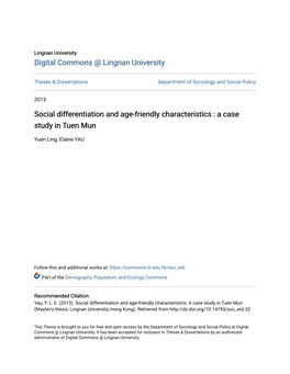 Social Differentiation and Age-Friendly Characteristics : a Case Study in Tuen Mun