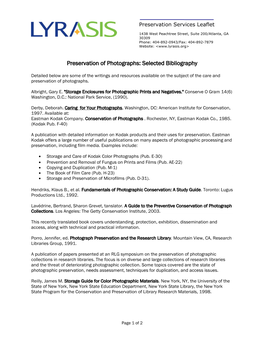 Preservation of Photographs: Selected Bibliography