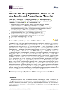 Proteome and Phosphoproteome Analysis in TNF Long Term-Exposed Primary Human Monocytes