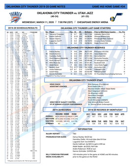 Oklahoma City Thunder Game Notes