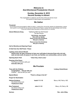 Sunday, December 8, 2019 Bulletin