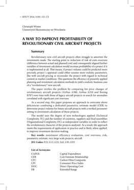 A Way to Improve Profitability of Revolutionary Civil Aircraft Projects