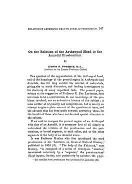 On the Relation of the Arthropod Head to the Annelid Prostomium. by Edwin S