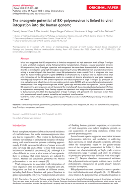 The Oncogenic Potential of BK-Polyomavirus Is Linked to Viral Integration Into the Human Genome