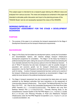 Working Paper No. 47 Transport Assessment for the Stage 4 Development Scenarios