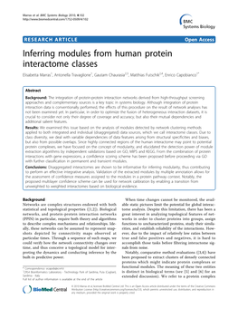 Inferring Modules from Human Protein Interactome Classes Elisabetta Marras1, Antonella Travaglione1, Gautam Chaurasia2,3, Matthias Futschik2,4, Enrico Capobianco1*