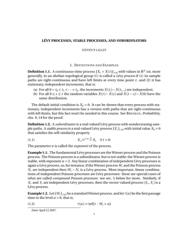 Levy Processes, Stable Processes, and Subordinators