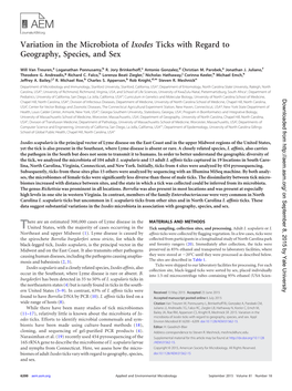 Variation in the Microbiota of Ixodes Ticks with Geography, Species And