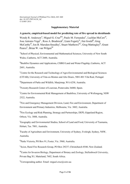 Supplementary Material a Generic, Empirical-Based Model for Predicting Rate of Fire Spread in Shrublands Wendy R. Anderson