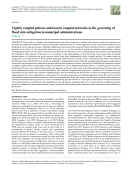 Tightly Coupled Policies and Loosely Coupled Networks in the Governing of Flood Risk Mitigation in Municipal Administrations