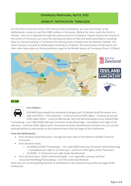 Scheldeprijs Wednesday, April 8, 2020 MOBILITY NOTIFICATION