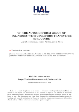 ON the AUTOMORPHISM GROUP of FOLIATIONS with GEOMETRIC TRANSVERSE STRUCTURE Laurent Meersseman, Marcel Nicolau, Javier Ribón