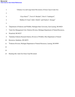 Tributary Use and Large-Scale Movements of Grass Carp in Lake Erie