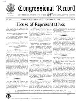 Congressional Record United States Th of America PROCEEDINGS and DEBATES of the 105 CONGRESS, SECOND SESSION