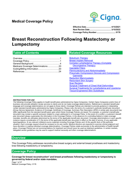 Breast Reconstruction Following Mastectomy Or Lumpectomy