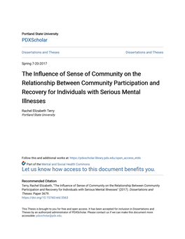 The Influence of Sense of Community on the Relationship Between Community Participation and Recovery for Individuals with Serious Mental Illnesses