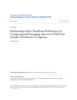 Relationship of Jazz Trombone Performance to Composing and Arranging: Interviews with Four Notable Trombonist/Composers Adam Bartczak